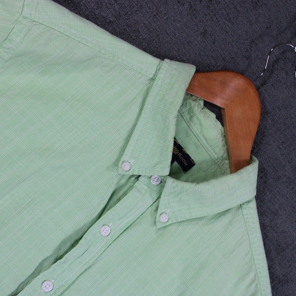 Club Room Mens XL Green White Micro Check Short Sleeve Cotton Button Down Shirt
